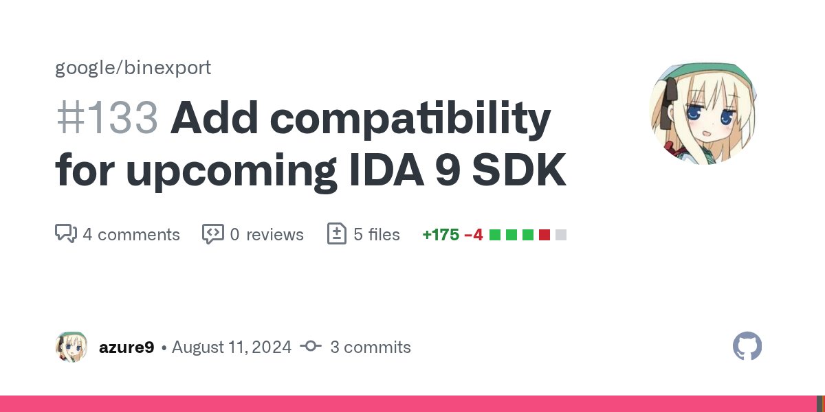 AdmVonSchneider's tweet card. This update introduces changes to ensure compatibility with the upcoming IDA 9 SDK. Modifications include adjustments to API calls and data structures to align with the new SDK requirements. This p...