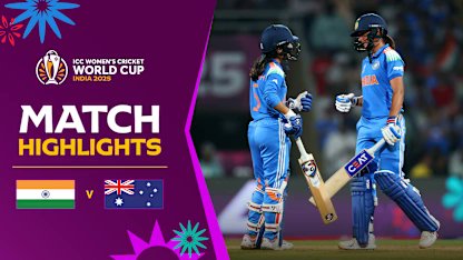 ICC's tweet card. A historic win from India to win the ICC Women's Cricket World Cup 2025 semi-final against Australia.
