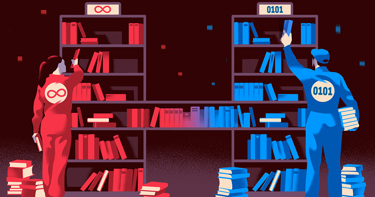 Musingsonmath's tweet card. Descriptive set theorists study the niche mathematics of infinity. Now, they’ve shown that their problems can be rewritten in the concrete language of algorithms.