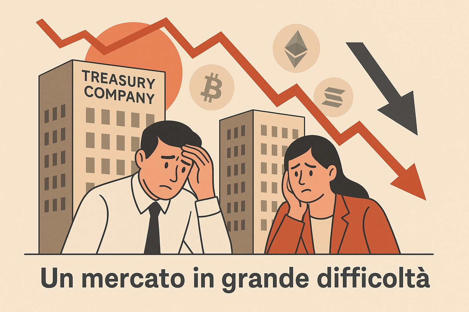 crypto_gateway's tweet card. Il crollo del mercato crypto sta creando problemi anche alle Digital Asset Treasury (DAT), con perdite record per le aziende esposte a BTC, ETH e SOL