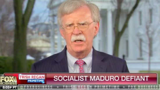 crooksandliars's tweet card. On Thursday, John Bolton told Fox Business host Trish Regan the administration had the goal of putting U.S. companies in charge of Venezuela's oil production. Because freedom!
