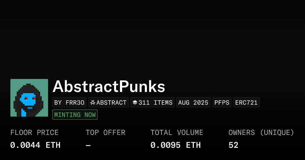 AbstrctPunks's tweet card. AbstractPunks is a unique NFT collection built on the Abstract blockchain.