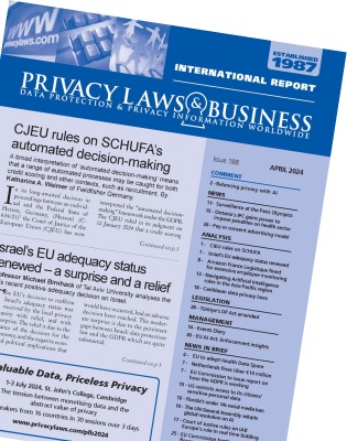privacylaws's tweet card. Includes: - CJEU rules on SCHUFA’s automated decision-making - Israel’s EU adequacy status renewed – a surprise and a relief - Navigating AI rules in the Asia Pacific region - Amazon France Logisti...