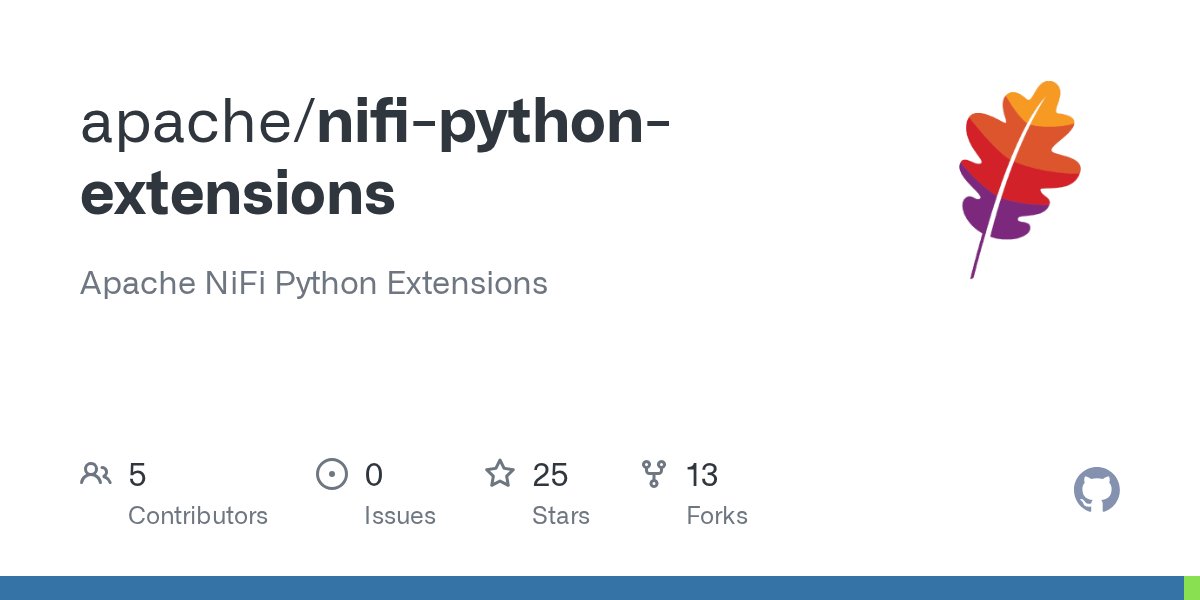 apachenifi's tweet card. Apache NiFi Python Extensions. Contribute to apache/nifi-python-extensions development by creating an account on GitHub.