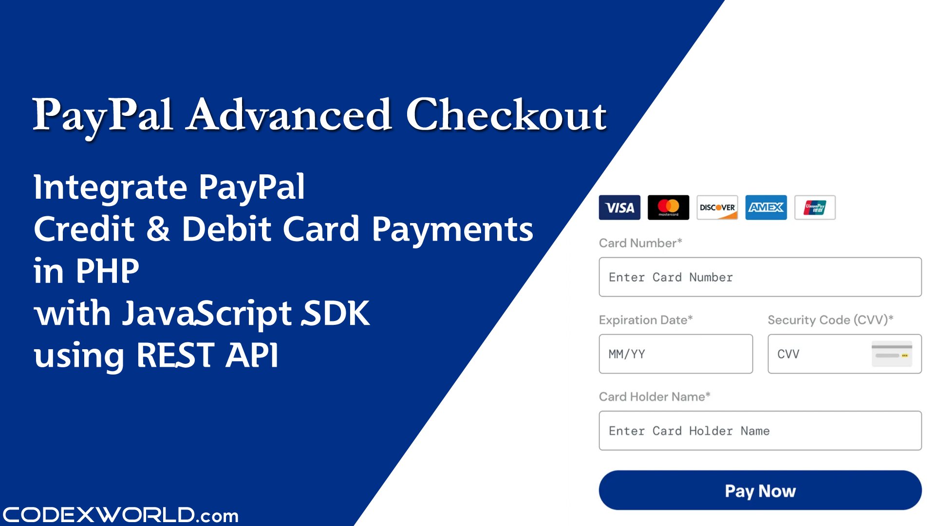 codexworldweb's tweet card. PayPal Advanced Checkout - PayPal standard advanced credit and debit card payments integration in PHP. A step-by-step guide to integrating PayPal checkout system in PHP with JavaScript SDK using REST...
