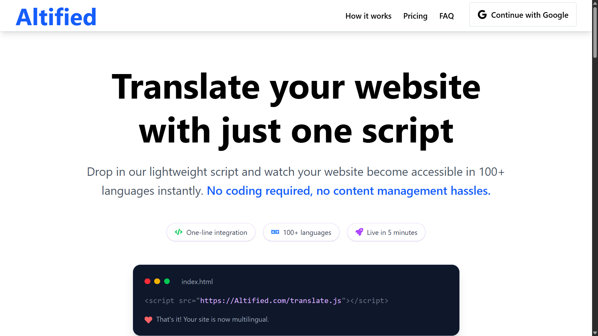 bedictos's tweet card. Turn your website multilingual in seconds using Altified's simple translation script.