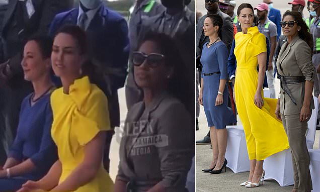 schwantzman's tweet card. Kate, 40, was seated next to Lisa Hanna, a former Miss World who is now a politician with the People's National Party which is calling for a referendum to abolish the monarchy.