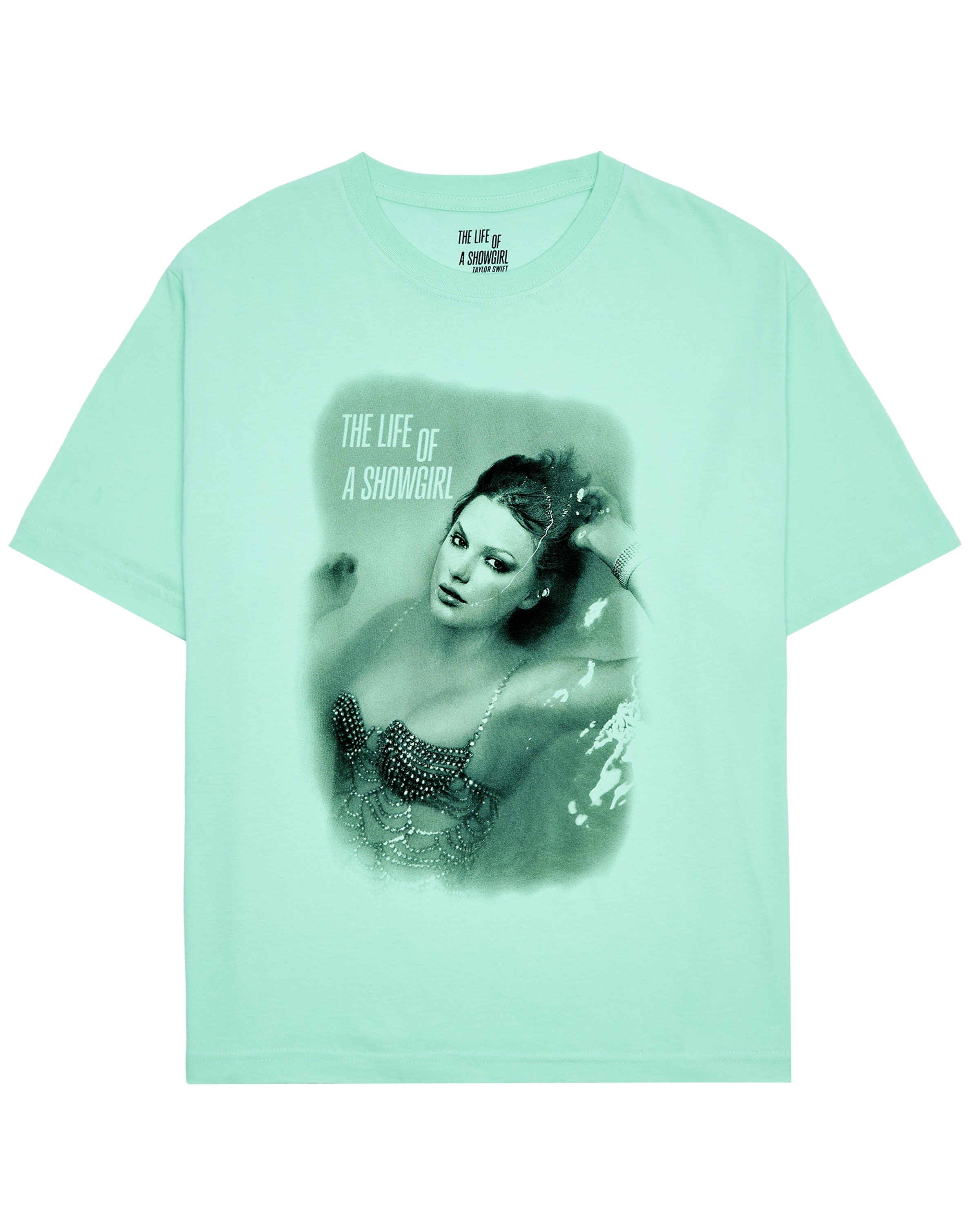 swiftpitch_uk's tweet card. Ships within 3 daysMint green t-shirt featuring "The Life of a Showgirl" album logo and photo of Taylor Swift printed on front.Standard fit.100% cottonLimit 4 per order.Machine wash cold. Tumble dry...