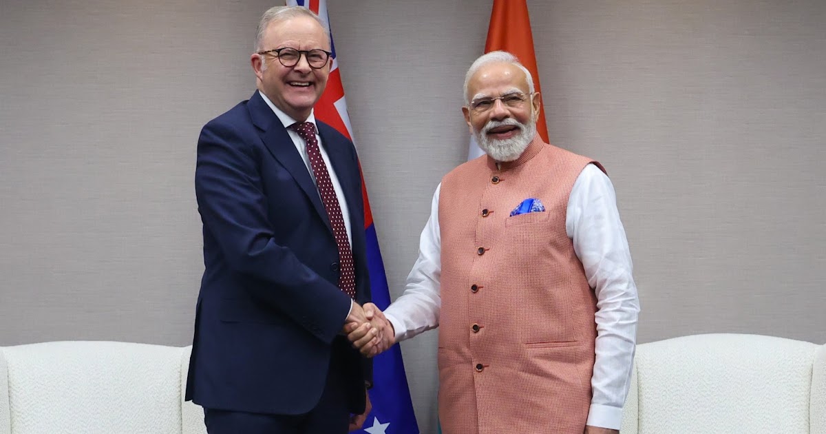 writesaket's tweet card. Modi, Albanese meet at G20 to mark 5 years of India-Australia strategic partnership, expand ties in trade, security, and minerals.
