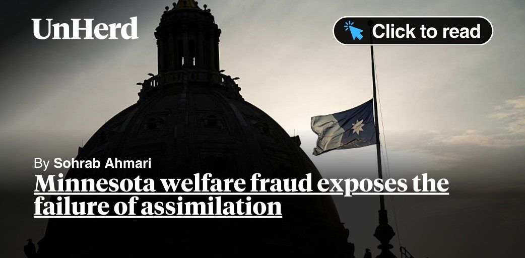 SohrabAhmari's tweet card. There is no whitewashing this scandal: segments of the Somali community in Minneapolis have been engaged in systematic welfare fraud, and used some of the proceeds to fund the Al-Shabaab terror group...