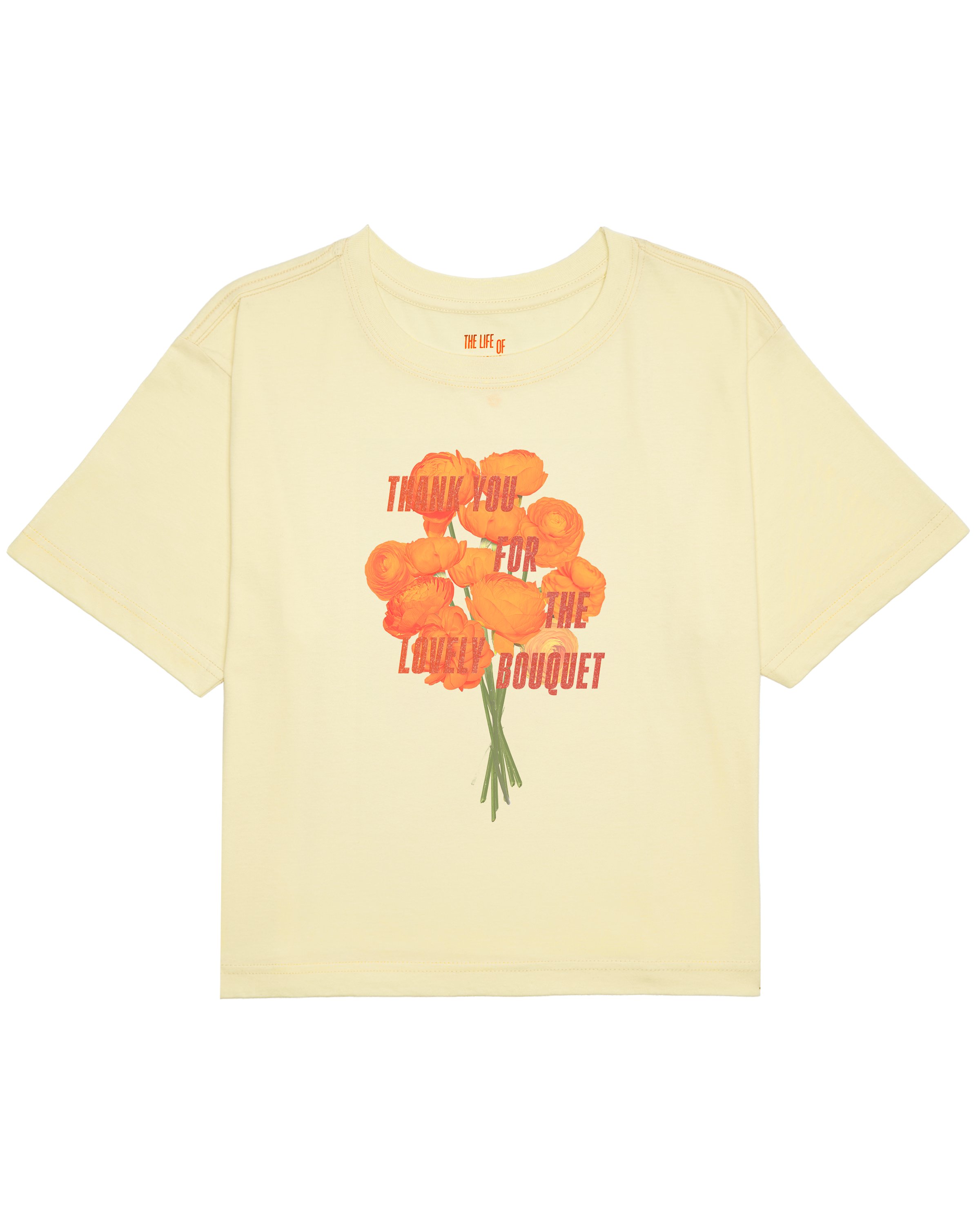 swiftpitch_uk's tweet card. Ships within 3 daysYellow cropped t-shirt featuring "thank you for the lovely bouquet" song lyrics in orange sparkle print and orange flower design printed on front.Cropped fit.100% cottonLimit 4 per...