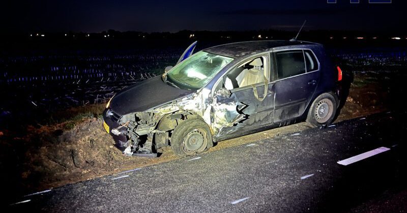 Auto komt in botsing met giertank