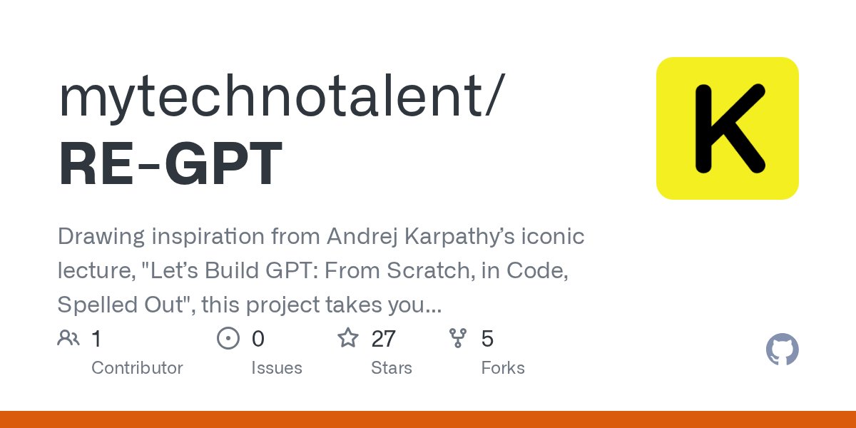 ksg93rd's tweet card. Drawing inspiration from Andrej Karpathy’s iconic lecture, "Let’s Build GPT: From Scratch, in Code, Spelled Out", this project takes you on an immersive journey into the inner wor...