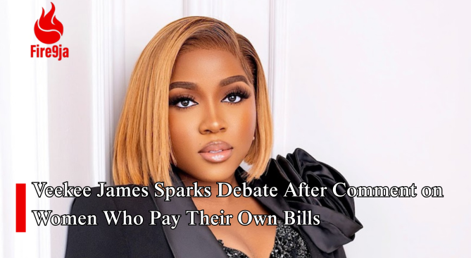 Fire9Info's tweet card. Nigerian Fashion Designer, Veekee James causes reaction from the public and received criticism after her comment regarding women that pay bills. It can be noted that the fashion designer took to...