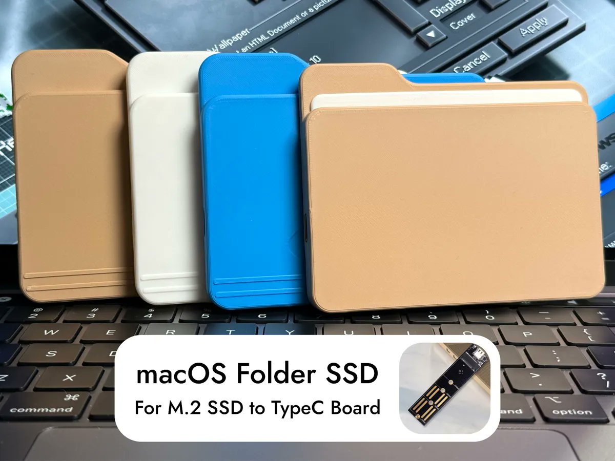 Megabits_mzq's tweet card. With this model and an M.2 SSD to USB-C converter board, you can make yourself a macOS folder-like SSD.It comes with two designs. One is based on the design after macOS 26 (with a white card inside),...