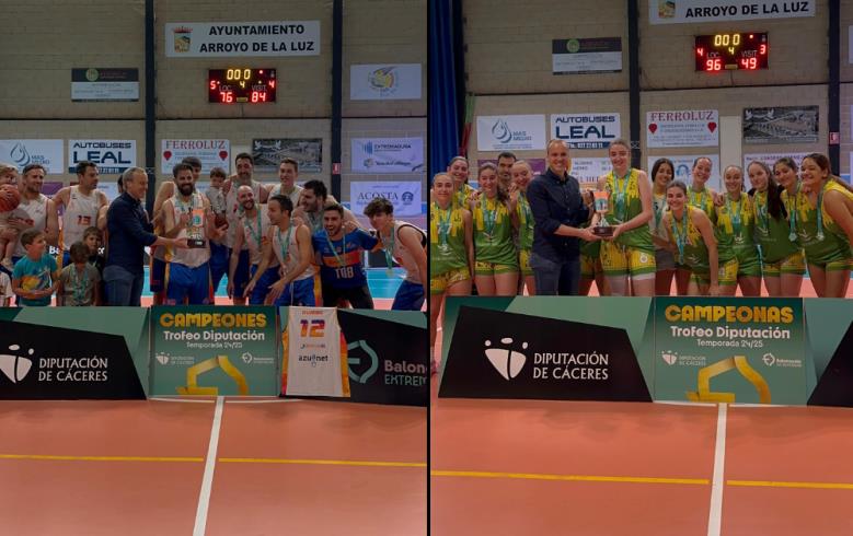 FExB's tweet card. Ambos conjuntos cacereños vencieron al CP Miralvalle, tanto en categoría masculina como en femenina. El Pabellón Nuestra Señora de la Luz, en Arroyo de la Luz, acogió esta mañana las dos finales del...