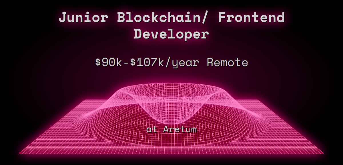 WEB3_JOBot's tweet card. Aretum is currently seeking a motivated and talented Junior Blockchain/Frontend Developer to join our team. In this role, you will be responsible for developing and implementing blockchain solutions...