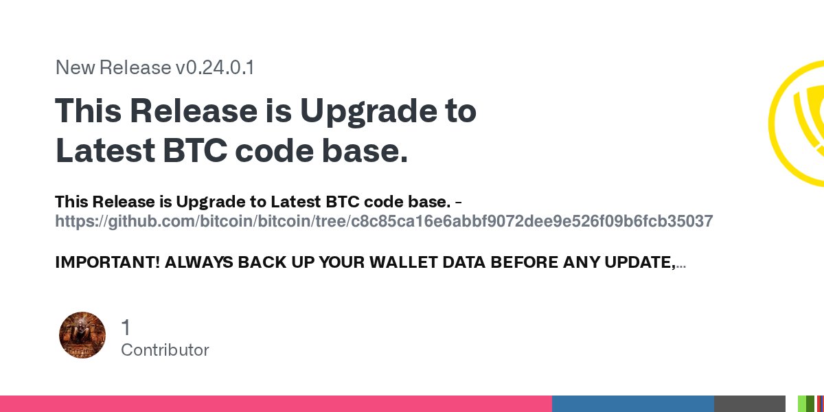 Bitweb_Project's tweet card. This Release is Upgrade to Latest BTC code base. - https://github.com/bitcoin/bitcoin/tree/c8c85ca16e6abbf9072dee9e526f09b6fcb35037 IMPORTANT! ALWAYS BACK UP YOUR WALLET DATA BEFORE ANY UPDATE, SHU...