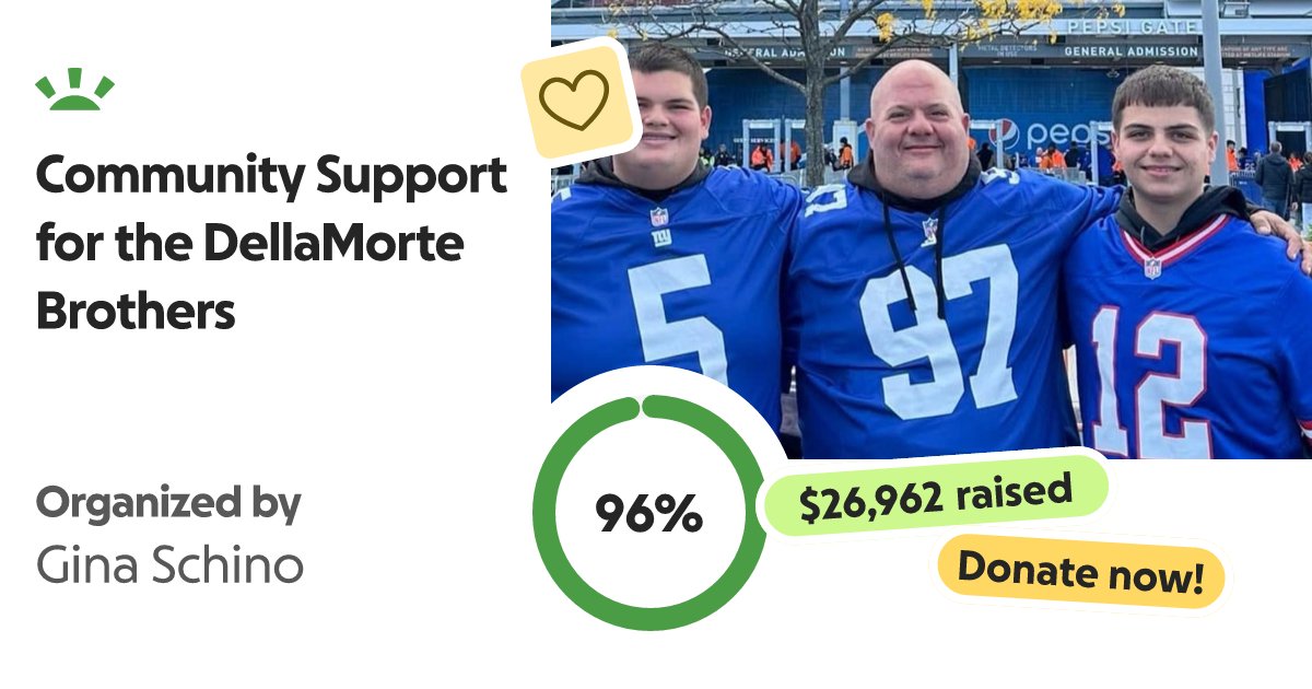 Williamsjoy22's tweet card. The Johnston Panther Football Gridiron Club is reaching out to our community… Gina Schino needs your support for Community Support for the DellaMorte Brothers