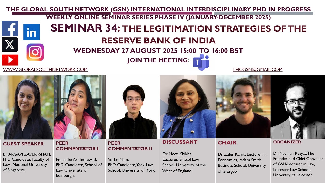 GLOBALSOUTHNET2's tweet card. SEMINAR 34: THE LEGITIMATION STRATEGIES OF THE RESERVE BANK OF #india...