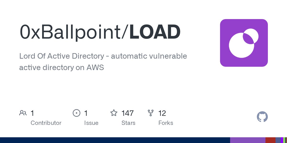 _hilarex's tweet card. Lord Of Active Directory - automatic vulnerable active directory on AWS - 0xBallpoint/LOAD