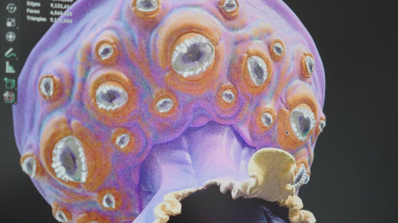 BlenderStudio_'s tweet card. Not Enough Eyes - Blender Studio Log 24