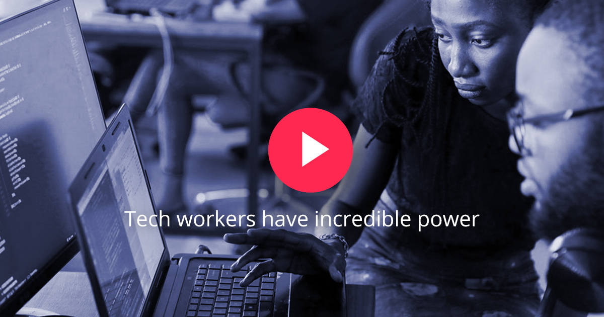 ExtrovertedGeek's tweet card. If you work in tech, you have the power to stop unethical uses of technology. You can speak out.