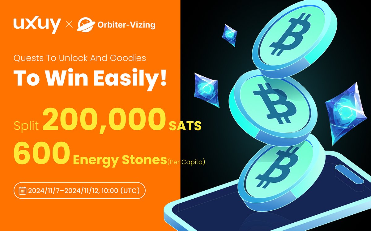 uxuycom's tweet card. To celebrate the launch of the Orbiter-Vizing mini-program on the UXUY wallet, we are excited to announce the “Unlock Tasks, Win Exciting…