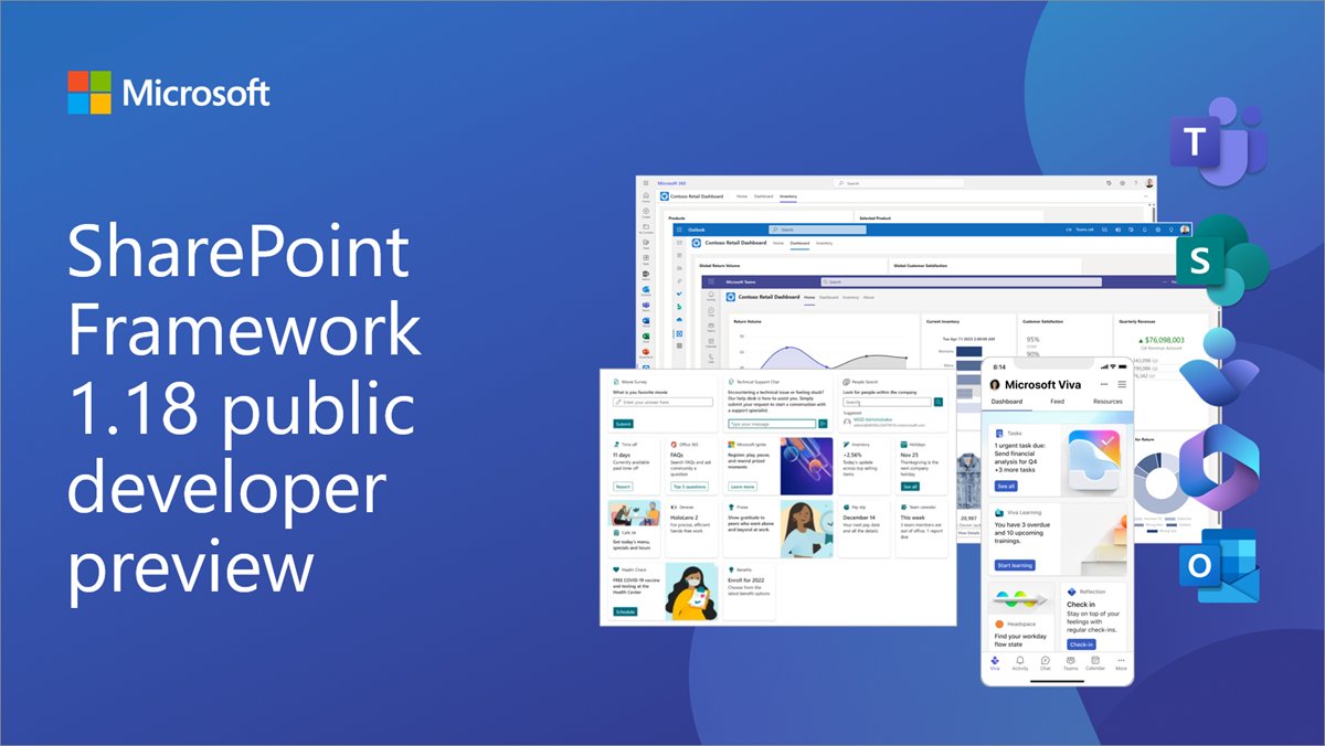 KbWorks's tweet card. The first preview of the upcoming SharePoint Framework 1.18, now available, has updates for Microsoft Teams, Microsoft Viva and SharePoint.