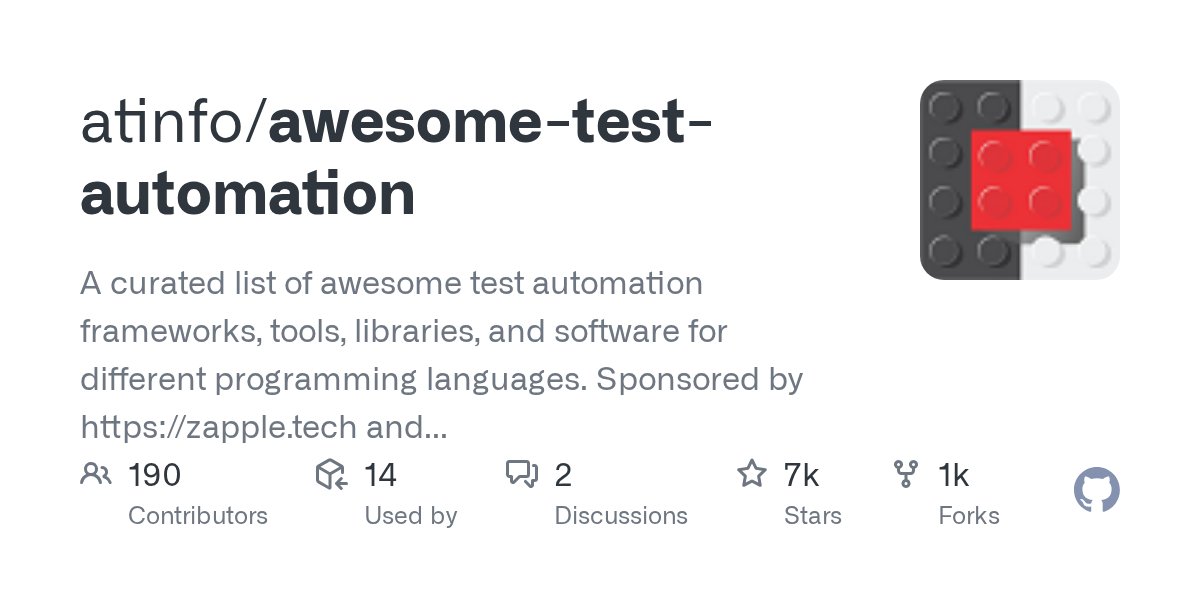 mfaisal_khatri's tweet card. A curated list of awesome test automation frameworks, tools, libraries, and software for different programming languages. Sponsored by https://zapple.tech and https://automated-testing.info - atinf...