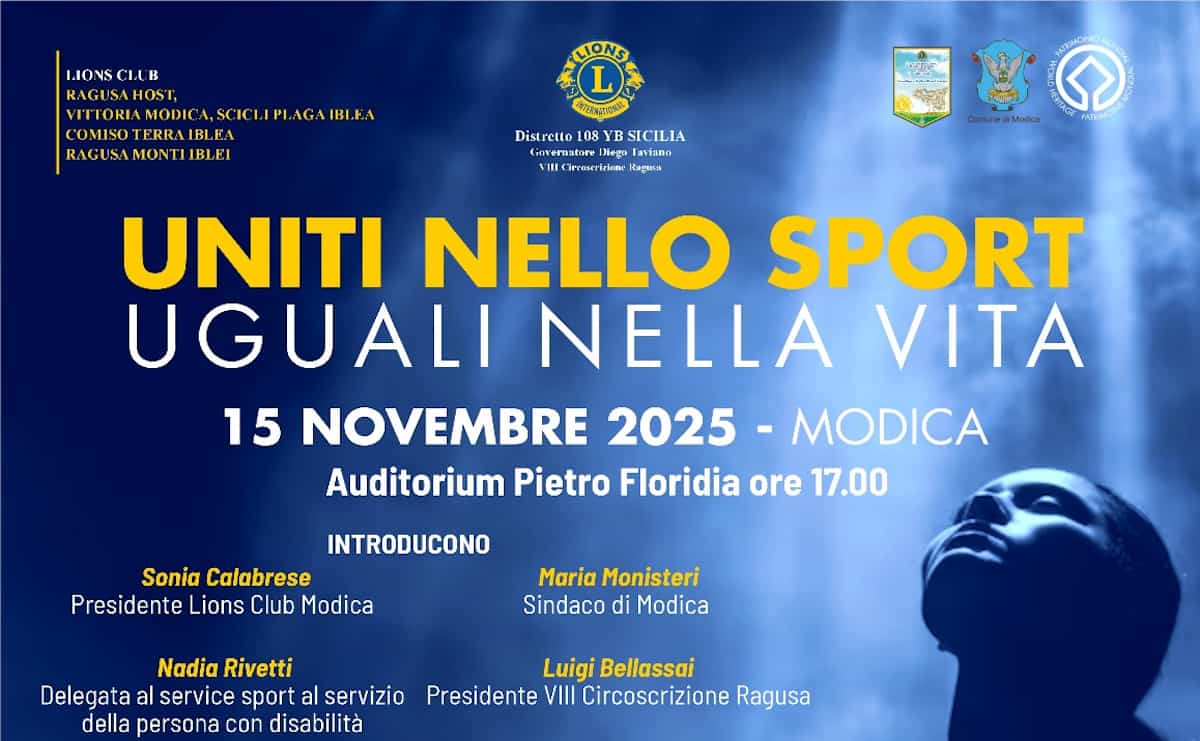 quotidianodirg's tweet card. A Modica Uniti nello sport, uniti nella vita, sabato 15 novembre a Palazzo San Domenico dalle ore 15. Evento del Lions Club