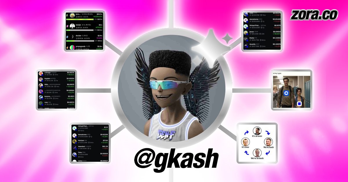 Only1Gkash's tweet card. gkash is on Zora.