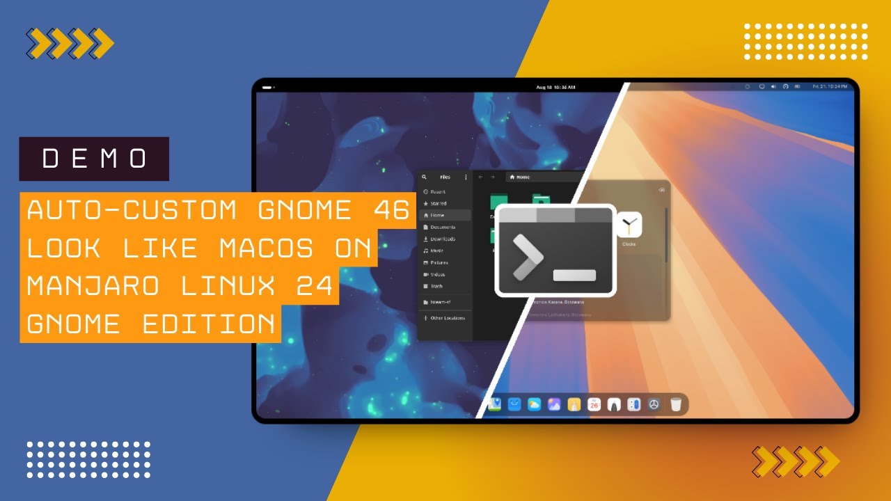 LinuxScoop's tweet card. AUTO CUSTOM GNOME 46 LOOK LIKE MACOS ON MANJARO 24 EDITION