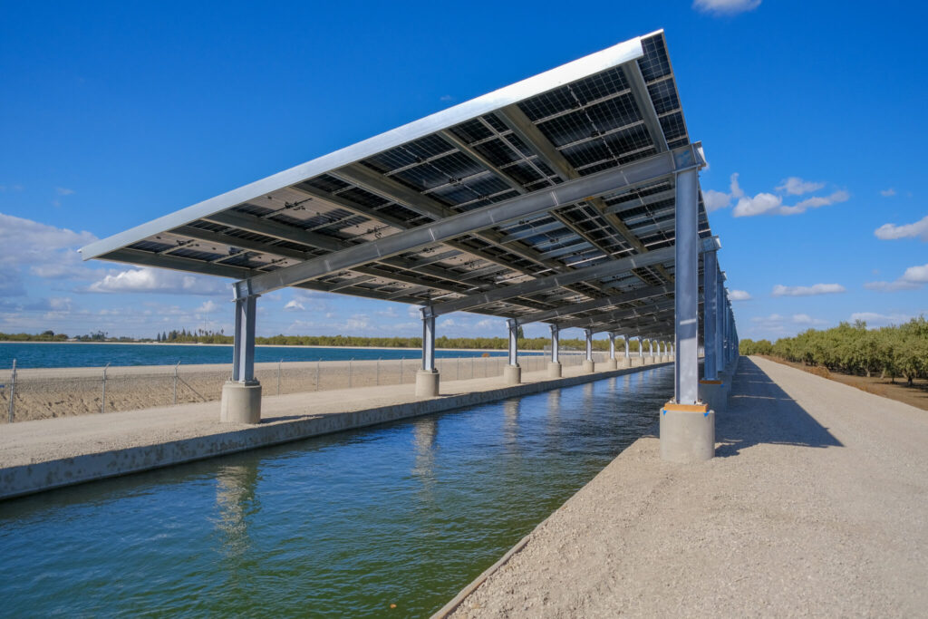 Poweroverenergy's tweet card. California solar canals combine renewable energy generation with water conservation by placing panels over irrigation waterways. Project Nexus pilot sites could save 63 billion gallons annually...