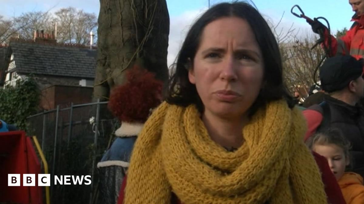 WaterlooTrees's tweet card. Demonstrators prevented workmen carrying out the work by tying themselves to the trees.