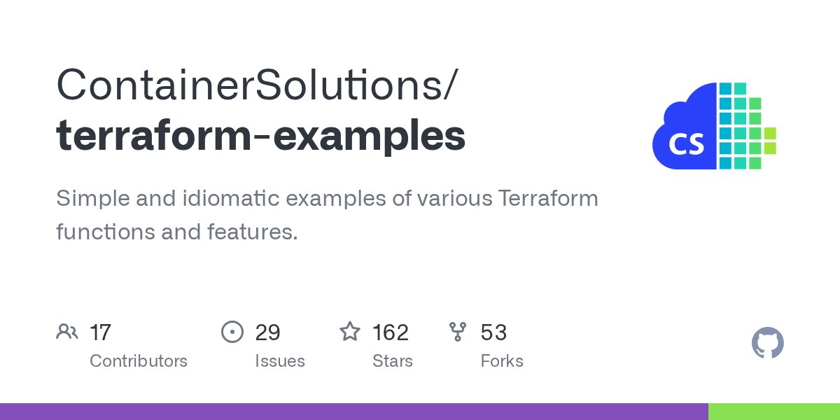 ianmiell's tweet card. Simple and idiomatic examples of various Terraform functions and features. - ContainerSolutions/terraform-examples