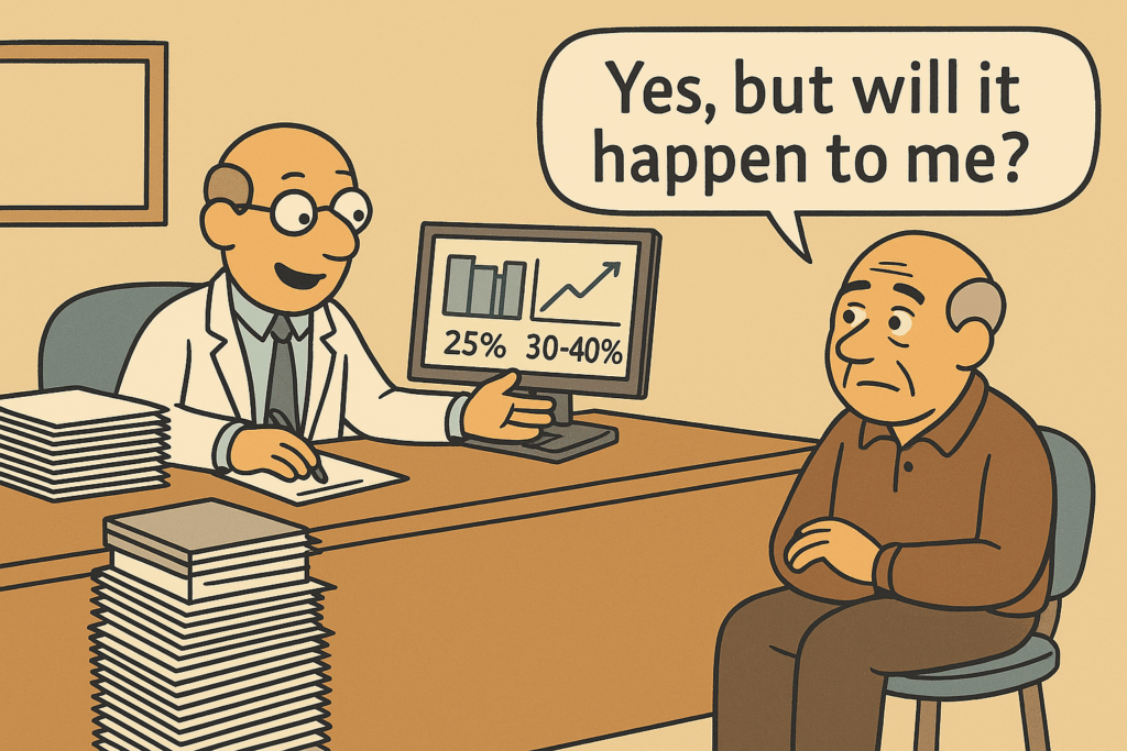 docsopinion's tweet card. Medicine speaks in averages, but patients live in the singular. This essay examines how risk scores, thresholds, and statistics inform care — and why they often fail to account for the individual.