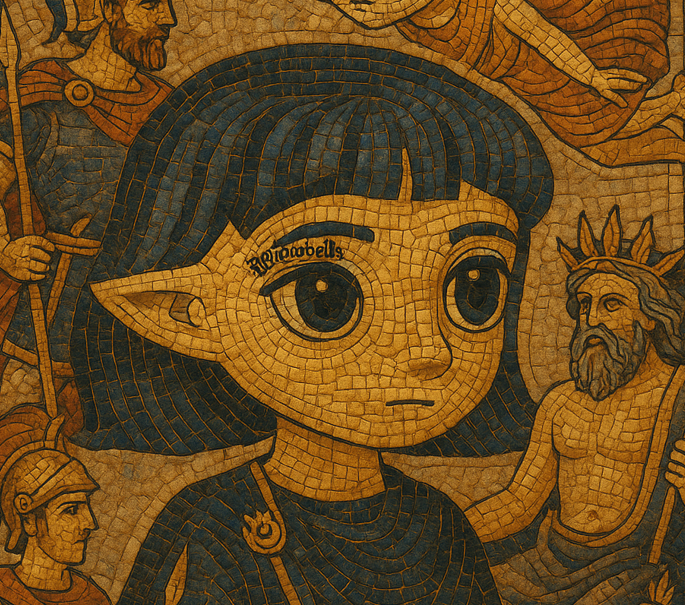 Simbas_sketches's tweet card. Mosaic Milady Maker's are one-of-a-kind ancient mosaic artifacts, a Milady Maker NFT rediscovered in Rome, blending the lost craft of ancient tilework with cutting-edge digital art.