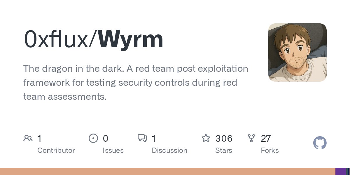 ipurple's tweet card. The dragon in the dark. A red team post exploitation framework for testing security controls during red team assessments. - GitHub - 0xflux/Wyrm: The dragon in the dark. A red team post exploitat...