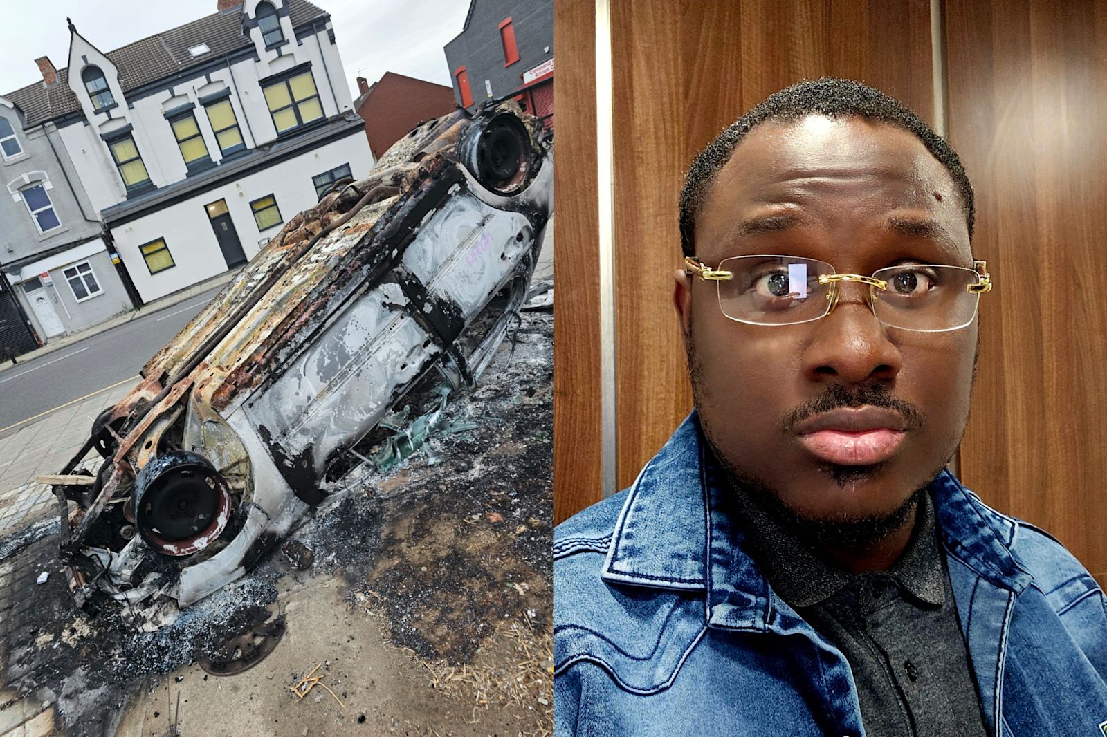 melissasigodo's tweet card. Brendan Nwabichie returned from work to find the vehicle he had saved up to buy had been flipped over and gutted by flames. | ITV News Tyne Tees