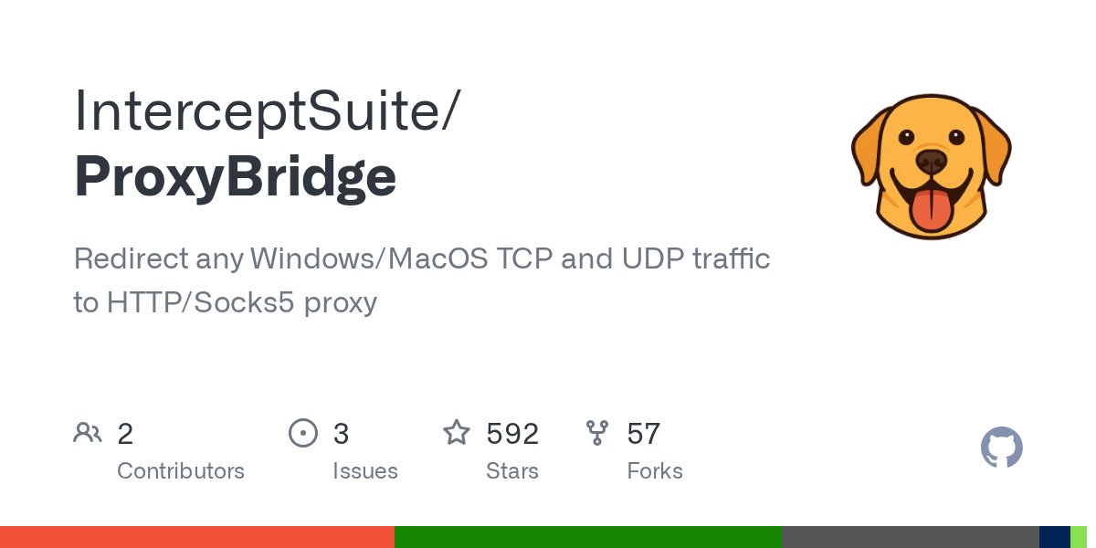 ipurple's tweet card. Redirect any Windows/MacOS TCP and UDP traffic to HTTP/Socks5 proxy - InterceptSuite/ProxyBridge
