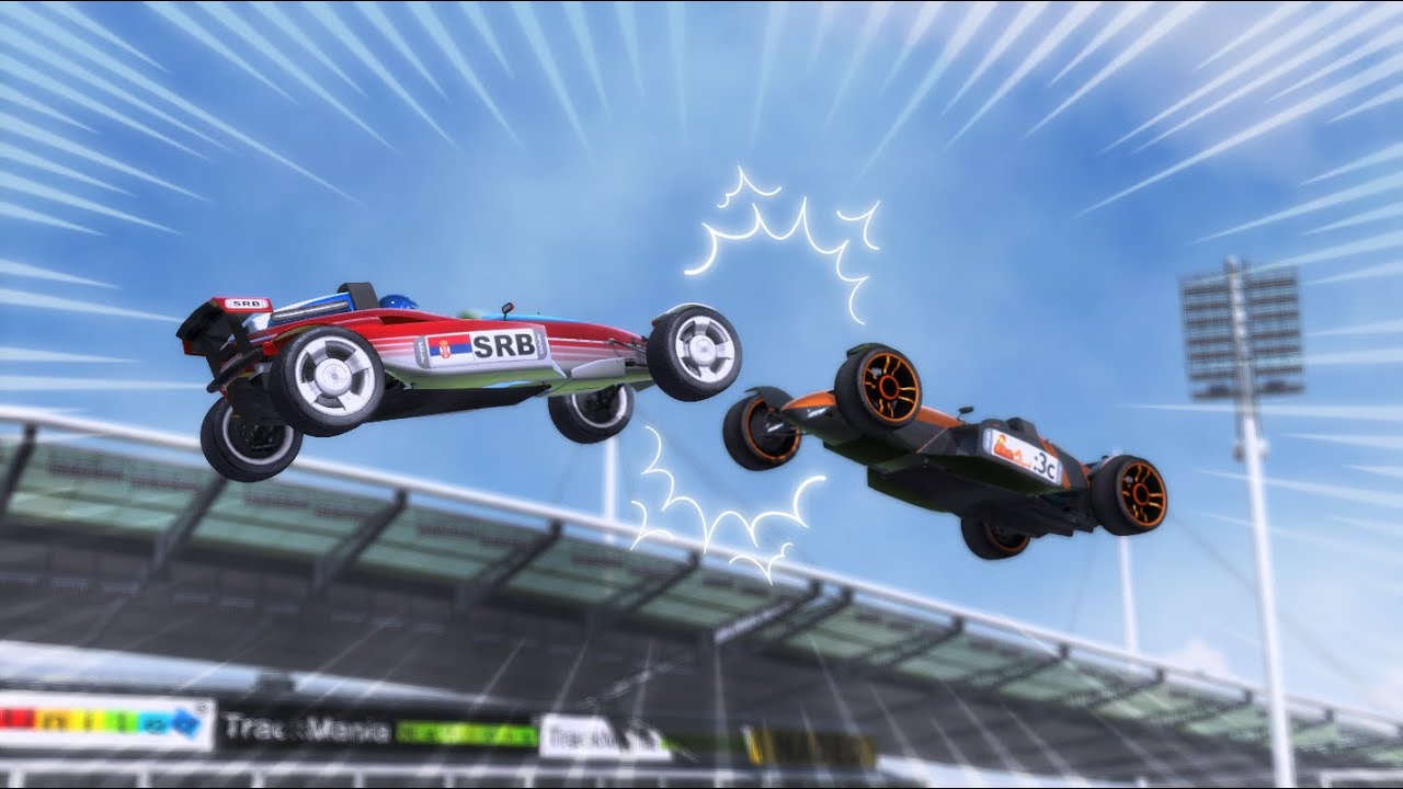 brokenphilip's tweet card. We played TrackMania Forever with collisions