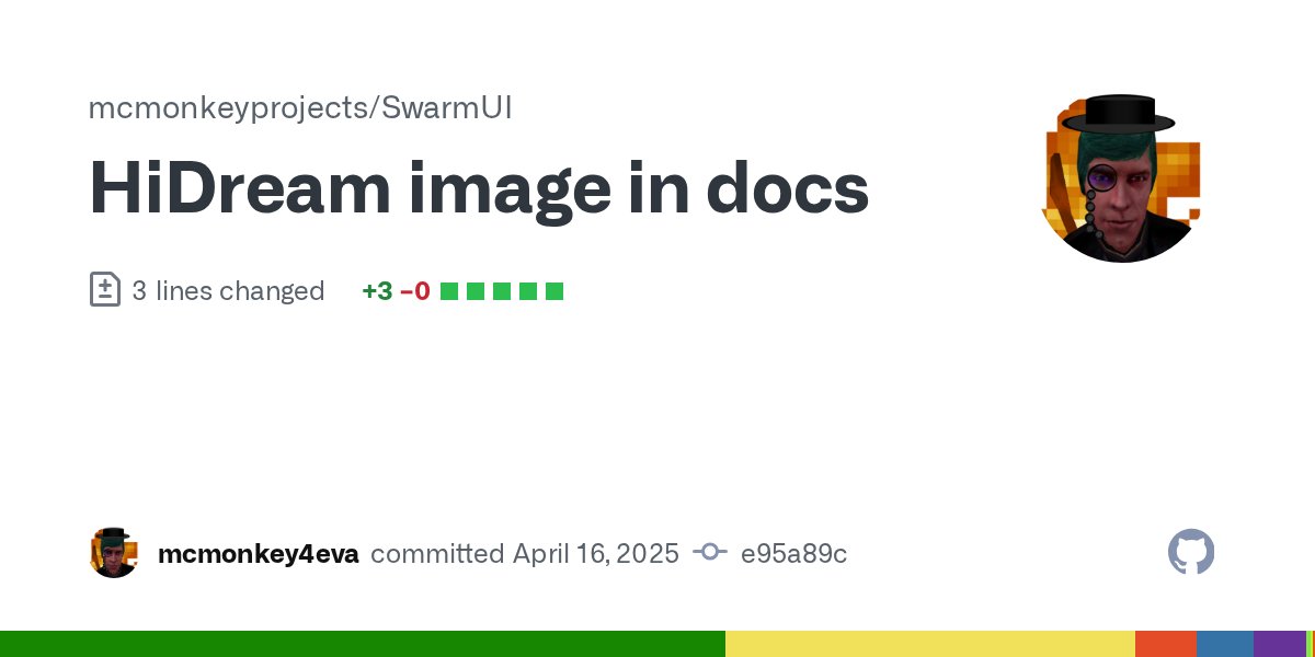 PhotogenicWeekE's tweet card. HiDream image in docs · mcmonkeyprojects/SwarmUI@e95a89c