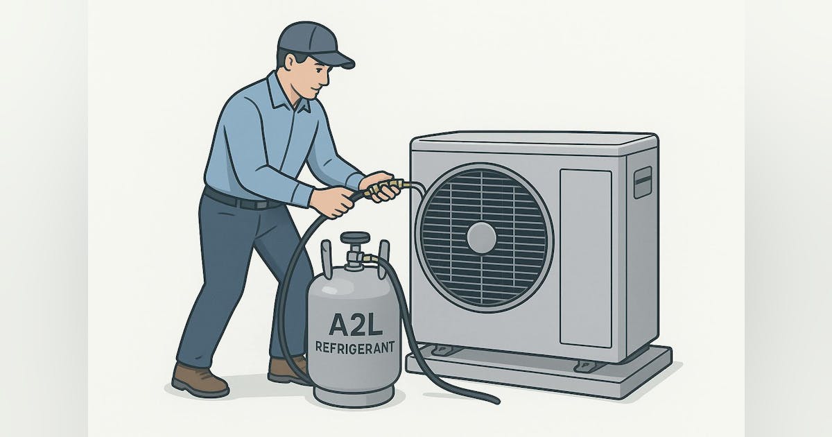 ContractingBiz's tweet card. HARDI reports that low-global warming potential A2L equipment hit 91% of distributor sales in September 2025, signaling an almost complete refrigerant transition.