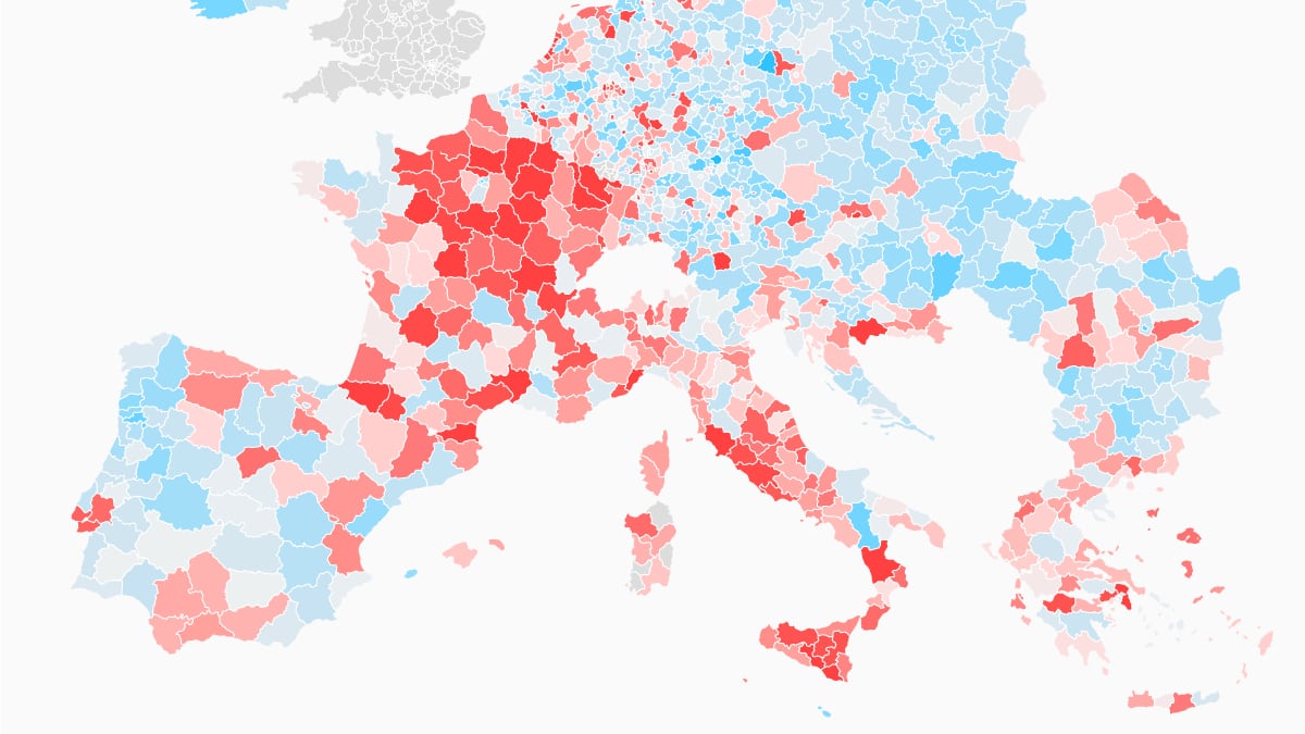 jurrvandalen's tweet card. Cerca de la mitad de los territorios de la UE ha perdido dinamismo económico en los últimos años; el fenómeno afecta tanto a zonas rezagadas como ricas