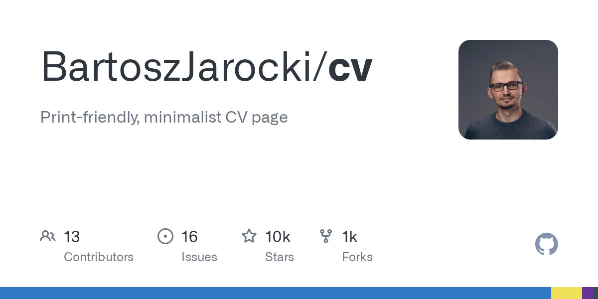 BartoszJarocki's tweet card. Print-friendly, minimalist CV page. Contribute to BartoszJarocki/cv development by creating an account on GitHub.