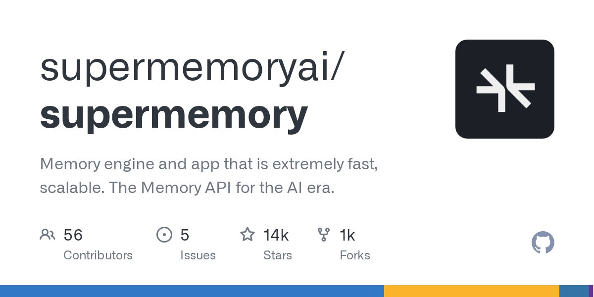 github_trends's tweet card. Memory engine and app that is extremely fast, scalable. The Memory API for the AI era. - supermemoryai/supermemory