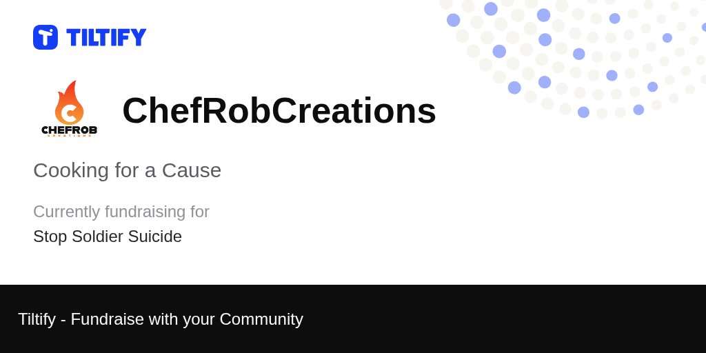 ChefRobCr8tions's tweet card. ChefRobCreations is fundraising for Stop Soldier Suicide on Tiltify
