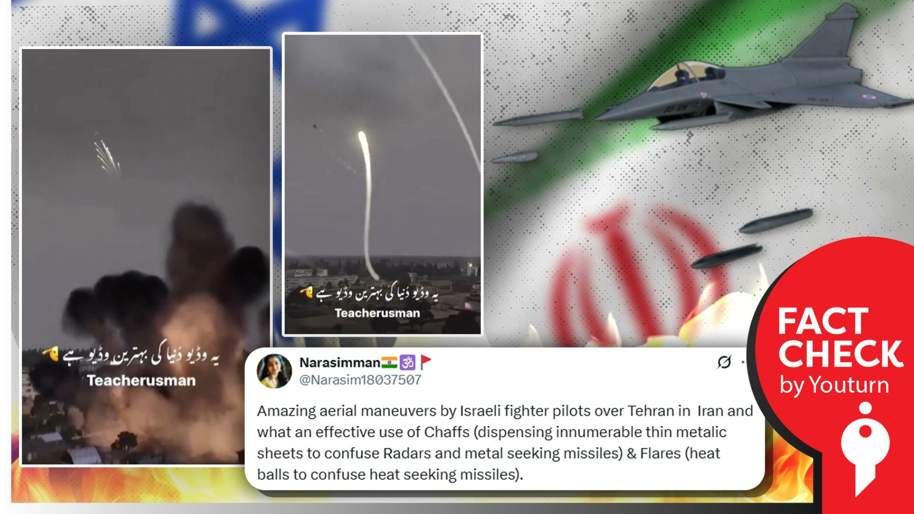 Youturn_media's tweet card. A video game simulation clip from Arma 3 falsely shared as visuals from Iran-Israel conflicts!