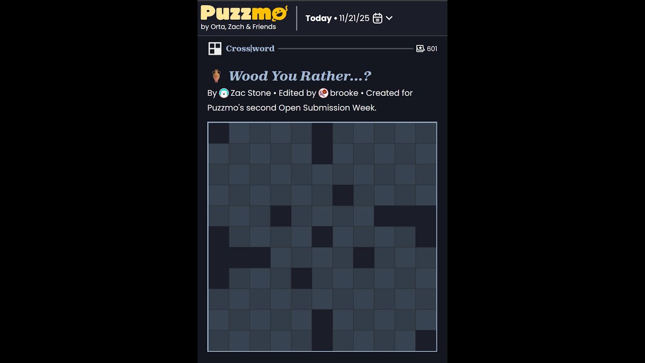 juicyluce9's tweet card. Puzzmo Crossword 21/11/2025